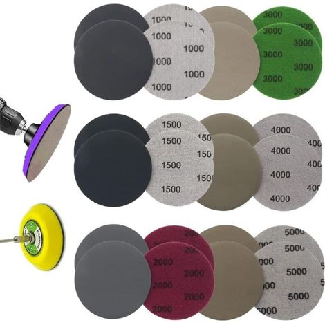 Disques de ponçage ronds de 80 mm avec velcro, pour ponçage humide et sec (paquet de 24), 1000/1500/2000/3000/4000/5000 pour flocage. (1/5)