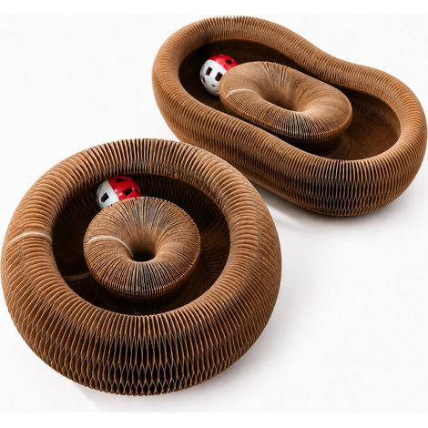 Grattoir en carton pour chats Spin Duo Arbre à chat interactif circulaire pliable double épaisseur plus stable Système magnétique 2 pièces (1/5)