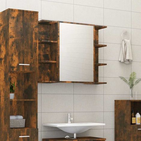 vidaXL Armario con espejo baño madera roble ahumado 80x20,5x64 cm (1/5)