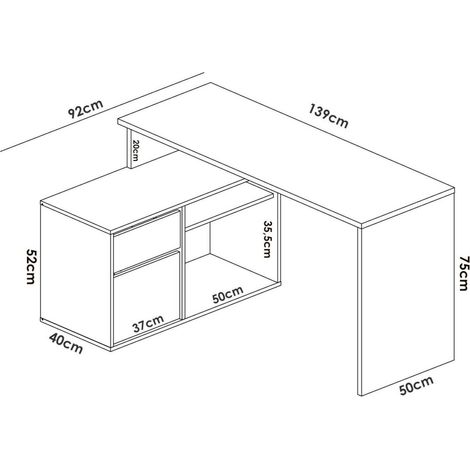 Dmora – Bureau d'angle multifonction 139x92 cm – Structure en mélaminé résistant – Tiroir et étagères pour rangement – Design moderne — vue 3