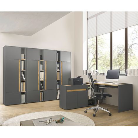 Büromöbel Set anthrazit mit Eiche CRISP-61 modern 10-teilig mit Schreibtisch (1/5)
