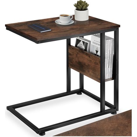 Table d'appoint 55 x 36,5 60 cm en panneau de fibres bois foncé (1/5)
