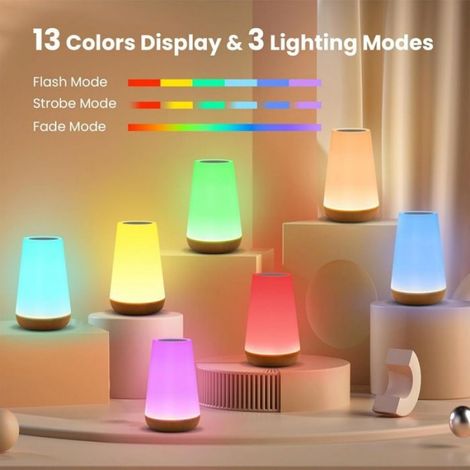 Lampe De Nuit - Bois Naturel - 13 Couleurs - 3 Modes Éclairage - Rechargeable USB - 1500 Maha - Pour Chambre Et Salon (1/4)