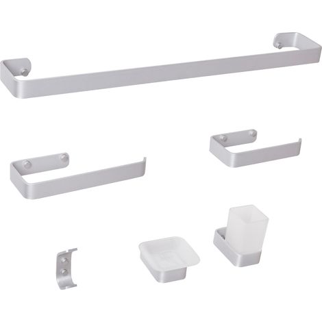 Conjunto de 6 accesorios de baño de aluminio y vidrio con acabado mate estilo moderno plateado Zorritos