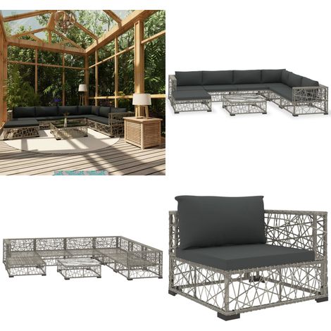 8-tlg. Garten-Lounge-Set mit Auflagen Poly Rattan Grau - Gartenmöbel - Loungemöbel - Rattanmöbel - Outdoormöbel - Esszimmergarnituren - Home & Living (1/5)