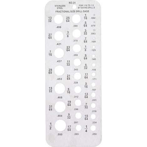 Fractional Size Drill Gauge 1/16‑1/2in Stainless Steel Bolt Wire Diameter Index for Accurate Measurement Equivalents (1/5)