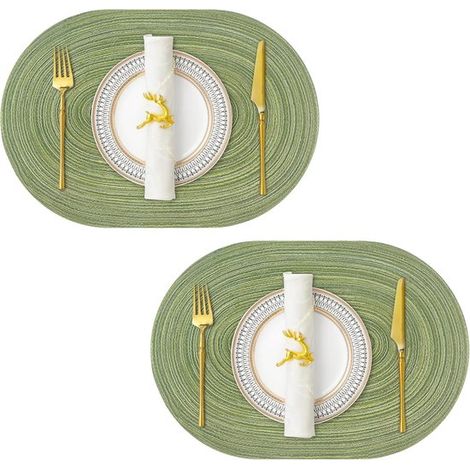 Ensemble de 4 sets de table - Sets de table - Sets de table tissés - Lavables - 35,5 x 51 cm - Ovales - Set de table isolant thermique - Verts (1/5)
