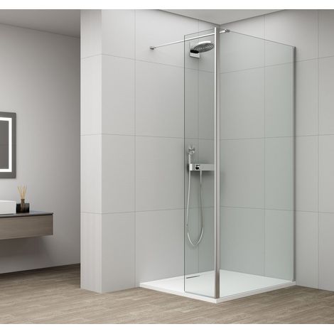 Panneau de douche ESCA CHROME, verre fixe 800 mm, verre clair, porte pivotante 400 mm (1/4)
