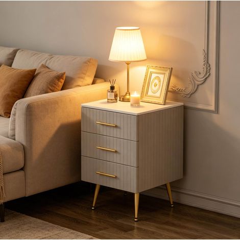 Table de chevet 40,5x41x62 cm en MDF gris, avec rangement pour chambre moderne FloraGrace (1/5)