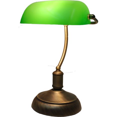 Lampe de table style banquier avec abat-jour en verre vert
