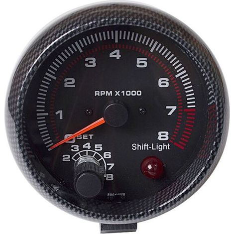 Compte-tours universel pour voiture, 3,75 pouces, en fibre de carbone, blanc, avec témoin de changement de vitesse, 0-8000 tr/min