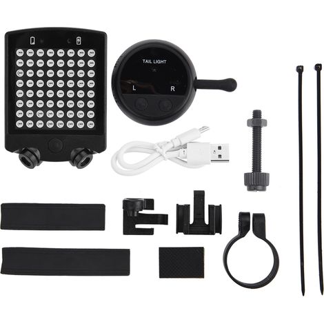 Feu arrière vélo LED rechargeable USB avec télécommande sans fil et clignotants (1/5)