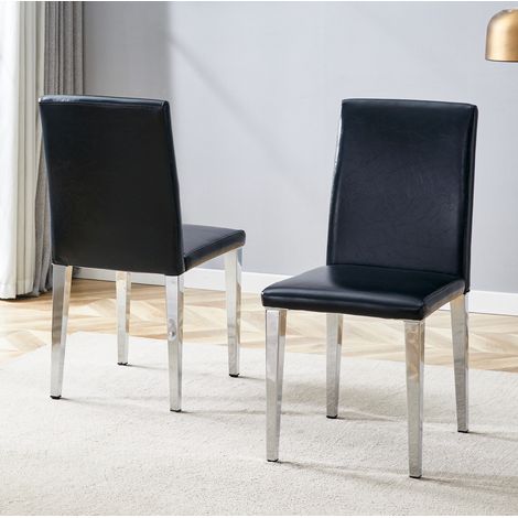 Esszimmerstuhl aus PU-Leder und Metall in Schwarz Silber, ergonomische Rückenlehne, pflegeleicht,41×47×90cm (1/5)