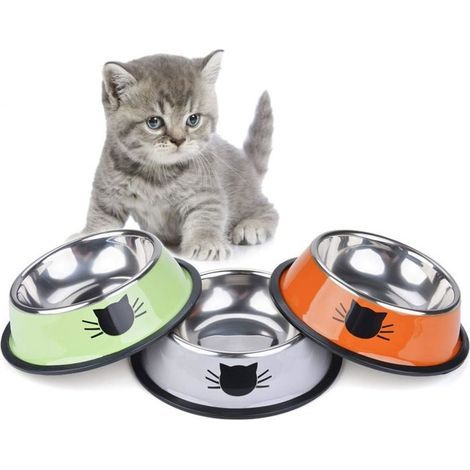 Lot de 3 gamelles pour animaux de compagnie en acier inoxydable avec base antidérapante pour chien et chat (1/4)