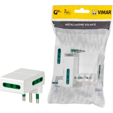 Vimar FP00311.B Adattatore multiplo salvaspazio SICURY 250 V 3 pezzi, spina 2P+T 16 A standard IT tipo S17, 3 Bpresa 2P+T 16 A IT tipo P17/11 (1/3)