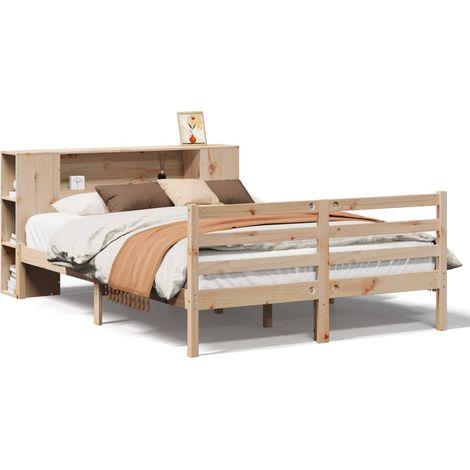 Lit Double,Lit Adulte,Lit bibliothèque sans matelas 135x190 cm bois de pin massif CFW386978 (1/5)