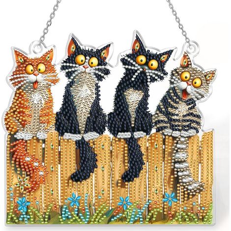 Kit de peinture diamant 5D Chat Fenêtre Jardin Décoration Acrylique Kit de loisirs créatifs Décoration murale