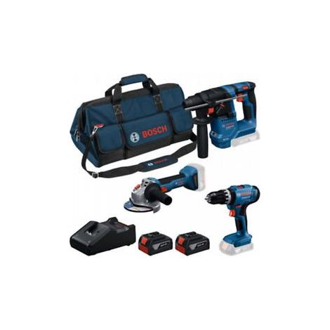 Bosch 0615A500AG Kit (GSB 18V-25+GBH 18V-18+GWS 18V-8)2 Batterie 4Ah GAL 18V-40