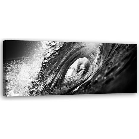 Tableau sur toile Vague noire et blanche 90x30 (1/5)