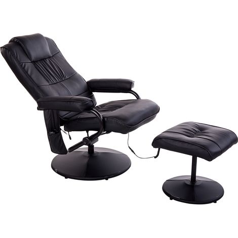 Fauteuil de massage et de relaxation électriquement pivotant et réglable avec repose-pieds, revêtement en similicuir noir