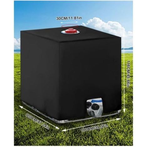 2PC pour Cuve IBC 1000L Bâche Récupérateur d'Eau de Pluie Anti-UV Anti-Poussière 1000L 116 x 100 x 120 cm Noir