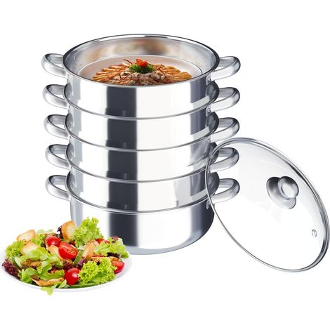 Dampfkocher, 5 Lagiger Dampfkocher Dampfkocher Edelstahl Schongarer mit Glasabdeckung, Induktion Kochtopf Dampfgarer -30cm /12 Zoll (1/5)