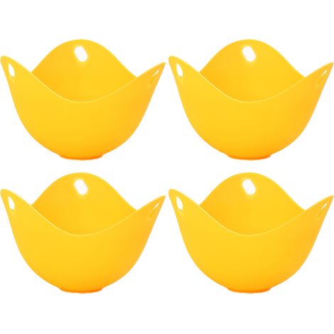 Cuiseur à œufs pochés - Cuiseur à œufs pochés avec supports annulaires, moule à œufs pochés en silicone pour micro-ondes ou plaque de cuisson, avec pinceau à huile supplémentaire (1/5)