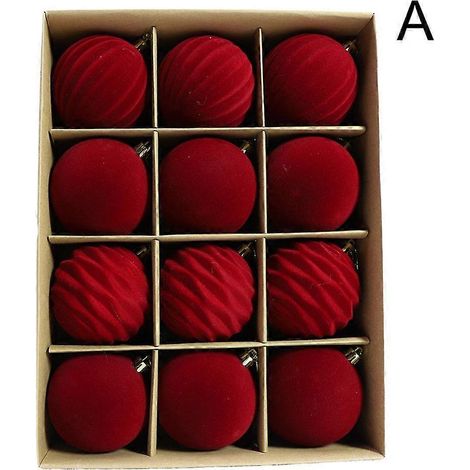 Festival Balls Ornaments, 12 Pcs Green Red Festival Tree Ornaments Velvet (1/5)