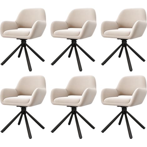 Pivotantes, en velours, lot de 6, avec accoudoirs, modernes et sobres, chaises de salle à manger, sans table à manger, beige (1/5)