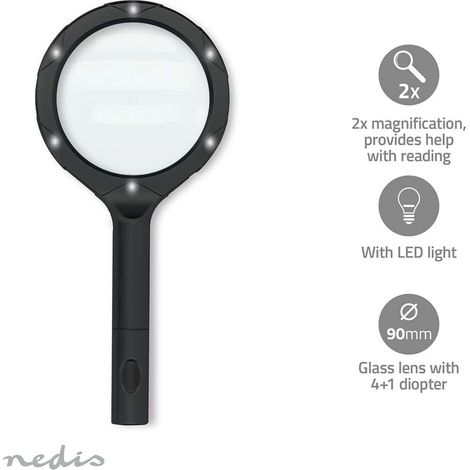 Nedis Handlupe / Linsenstärke: 4 Diopter / 10000 K / 0.05 W / 9 lm / Schwarz
