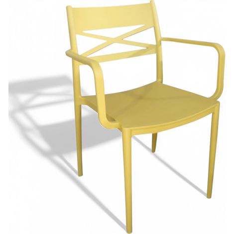 Sedia poltrona impilabile da esterno in resina con schienale ad incrocio Dazie plus - Giallo (1/4)