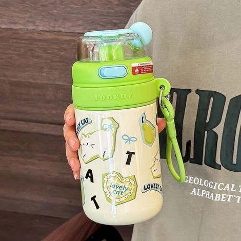 Tasse Thermos - Acier Inoxydable 316 - 480 ml - Pour Étudiants - Avec Paille - Vert (1/4)