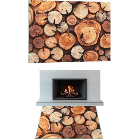 Gehärtetes Glas für Kamin, Glasfußabmessungen 52 x 50 cm, Grafik: Holz (1/5)