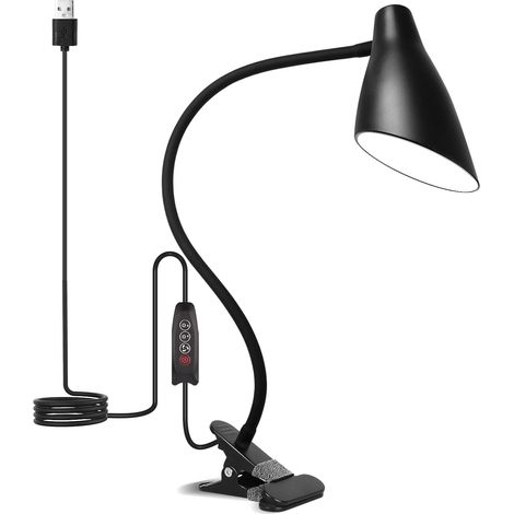 Lampe de Bureau USB, Lampe de Lecture pour Table de Chambre à Coucher, 3 Modes de Couleur 10 Lampes de Lureau à Luminosité à Gradation, Col de Cygne Réglable, Arrêt Automatique (1/5)