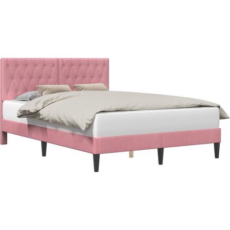 Cadre de lit en velours rose avec tête de lit, 160 x 200 cm (1/5)