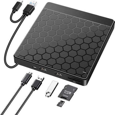 5-in-1 externes CD/DVD-Lese-/Schreibgerät mit Kartenleser, multifunktionales tragbares optisches Gerät für CDs.