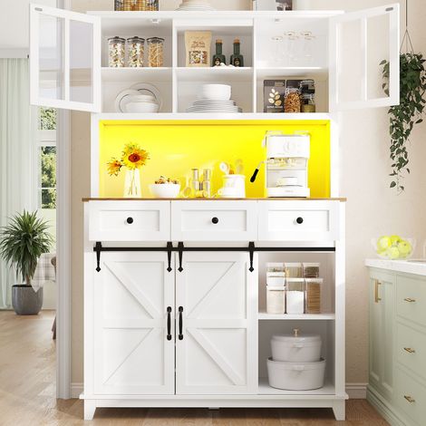 Meuble de cuisine 105 x 38,4 x 180 cm, armoire haute avec étagères réglables, buffet avec éclairage led et couleurs de lumière variables, blanc (1/5)