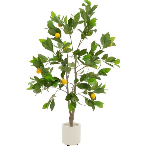 ML-Design Plante Artificielle Citronnier 130 cm Faux Arbre Décoratif Imitation Réaliste en Plastique avec Fruits de Citron Pot Inclus pour Intérieur ou Extérieur Deco Maison Salon Cuisine Bureau