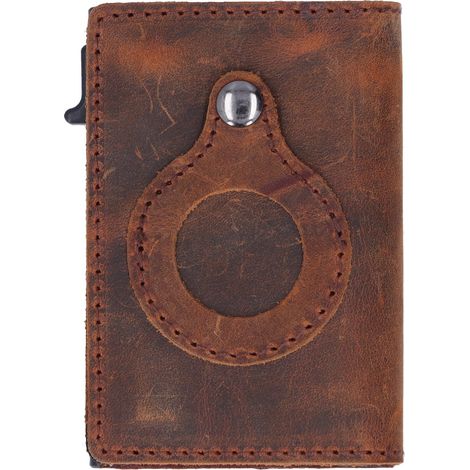 Portefeuille en cuir véritable, multifonctionnel, couleur café, avec lecteur de cartes automatique (1/5)
