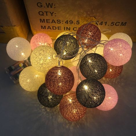 Weinrote Lichterkette aus Baumwollkugeln, 1,5 m lang, 10 LEDs, Schlafzimmerbeleuchtung