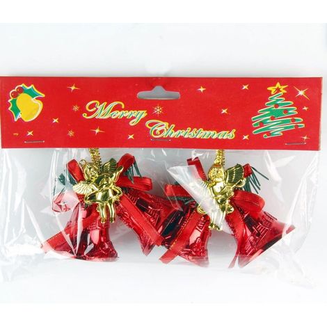 Clochette De Noël - 4,5 cm - Plastique Métallisé Or - Pour Arbre De Noël Décoration Murale Guirlande Cadeau - Lot De 2 Cordons (1/2)