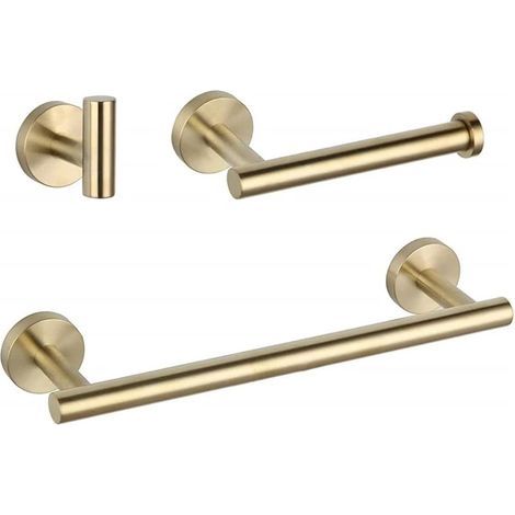 Juego de accesorios de baño en oro cepillado, toallero, portarrollos de papel higiénico, perchero y albornoz, juego de baño de acero inoxidable (1/5)