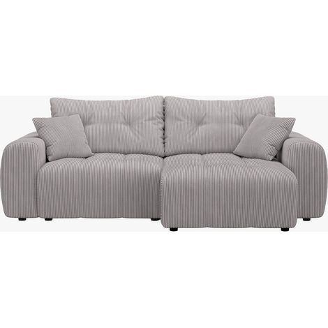 ALYA Canapé d'angle convertible et réversible avec coffre en velours côtelé gris clair (1/5)
