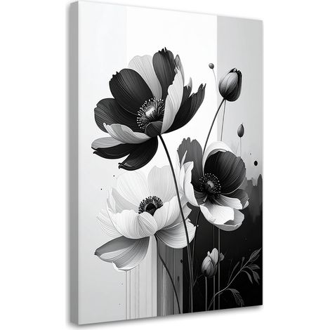 Stampe su Tela, Fiori bianchi e neri in una composizione decorativa - 20x30 (1/2)