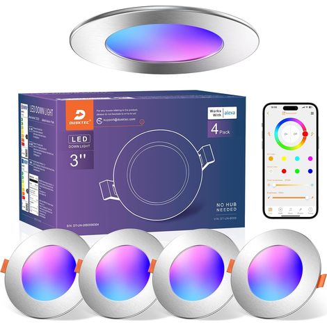 Spot LED Encastrable Couleurs Connectée Alexa Bluetooth, 220V Spot Encastré RGB Multicolore 68mm Dimmable Intensité Réglable Blanc Chaud et Froid 7W, IP44 Spot LED Plafond Salle de Bain (1/5)