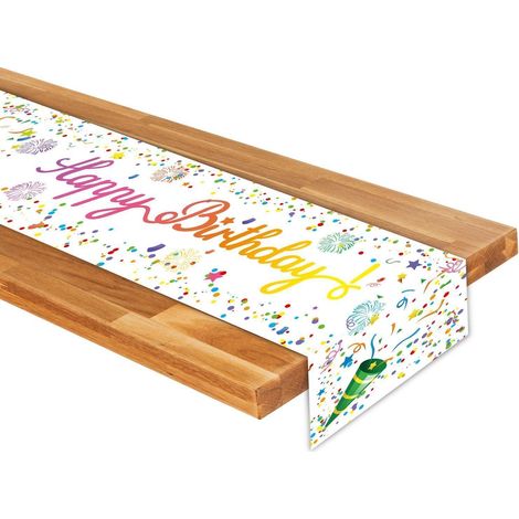 Geburtstag Tischdecke Schwarz Weiß mit "Happy Birthday" Aufdruck, 186x36cm