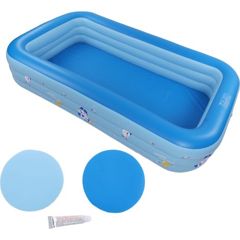 Piscine gonflable bleue et blanche de 3 mètres de large pour une utilisation familiale en extérieur. (1/5)