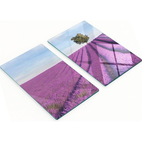 Tablas de cortar decorativas de cristal para cocina, dise帽o de campo de lavanda, 2x30x52 cm.