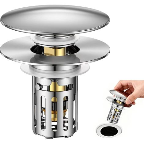 Bouchon de lavabo avec tamis - Noyau sphérique en laiton - Bouchon de vidange pour trou de lavabo de 28 à 45 mm - Remplacement universel pour salle de bain et cuisine (1/5)