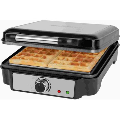 Gaufrier double 1200W – 4 gaufres carrées – Revêtement antiadhésif – Niveau de brunissage réglable – Proficook
